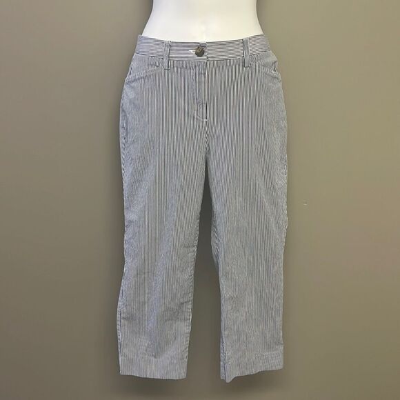 Land’s End Blue and White Vertical Striped Fit 2 Cropped Cotton Blend Pants- Siz - Picture 1 of 13